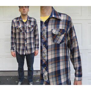 1960s mens plaid flannel jacket, plaid flannel shirt, plaid jacket, Large